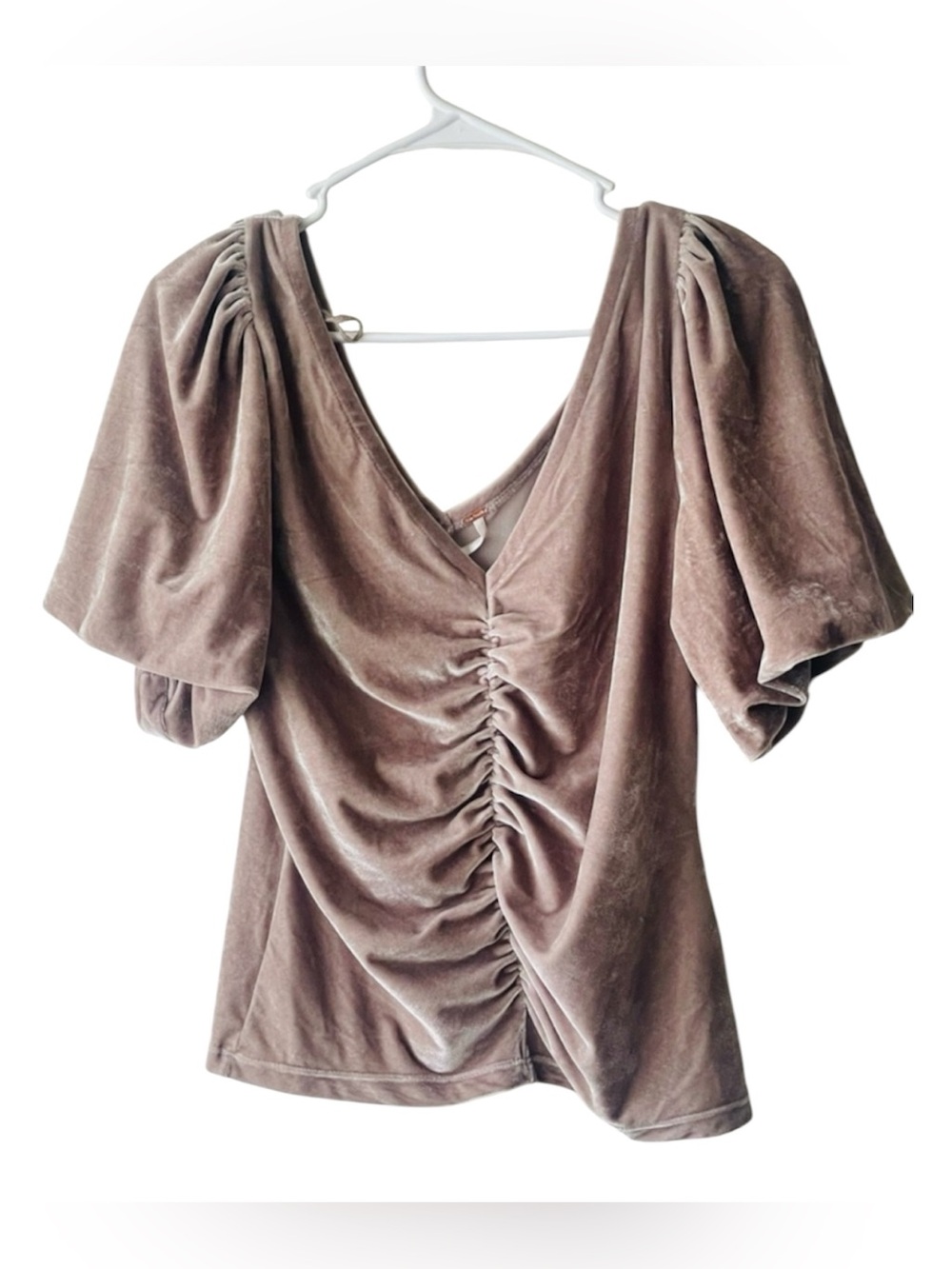 Free People Taupe cupcake Velvet  V-Neck Top